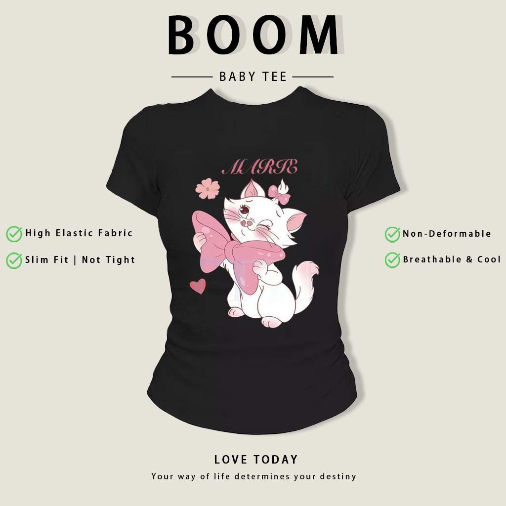 BOOM Áo Baby Tee Nữ Cotton Ôm Body-Áo Thun Ngắn Tay Y2K In Hình PhongCách Mùa Hè, Cổ Tròn Hàng Đầucách hàn quốc phongE06