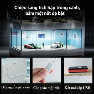Hộp trưng bày ô tô Acrylic 1 64 LED trưng bày chống bụi Tủ lưu trữ mô hình máy tính để bàn USB