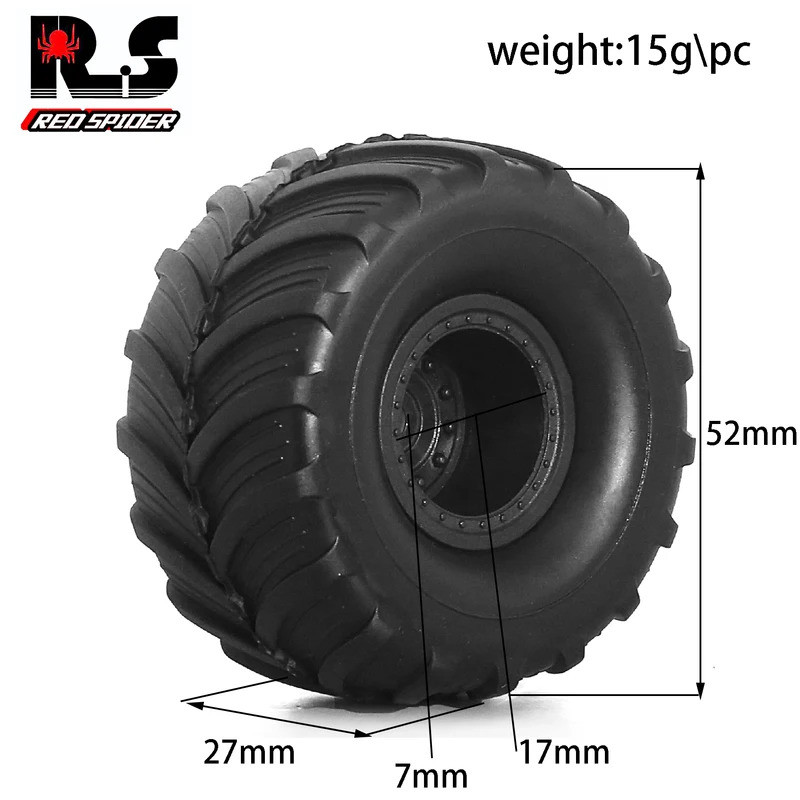RC 4 52 * 27mm 1 / 18 1 / 241.0 "Monster Truck Wheel Rim Lốp Bộ Cho 1 / 18 TRX4M 1 / 24 FMS FCX24 Trục SCX24 AX24 RC Xe Bánh Xích Xe Nâng Cấp Phần