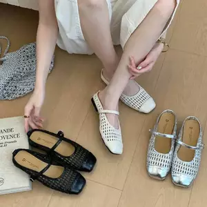 TT Khổng Lồ Mặc Nữ 2026 Phong Cách Mới Mùa Hè Dệt Rỗng Mules Mary Jane Dép Dép Dép