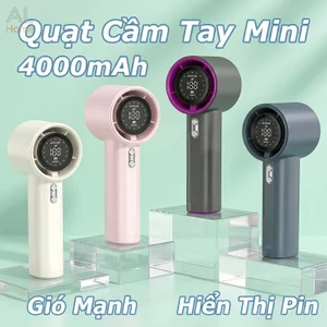 Quạt cầm tay mini pin 4000mAh màn hình LED 100 cấp độ tốc độ yên tĩnh kết nối Type-C dễ mang theo