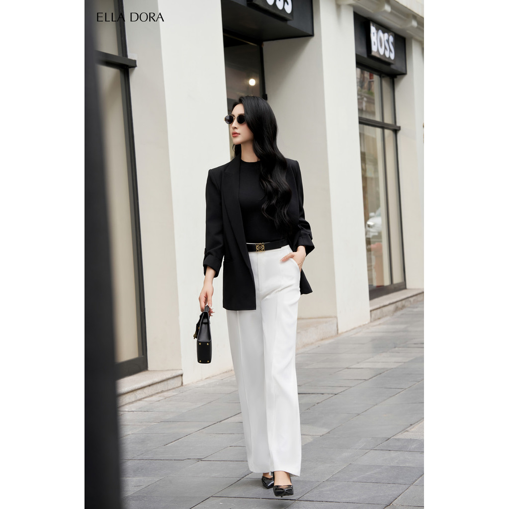 Áo Blazer ELLA DORA dáng suông không cúc thiết kế cổ ve thanh lịch dễ mặc phong cách công sở  [V21]