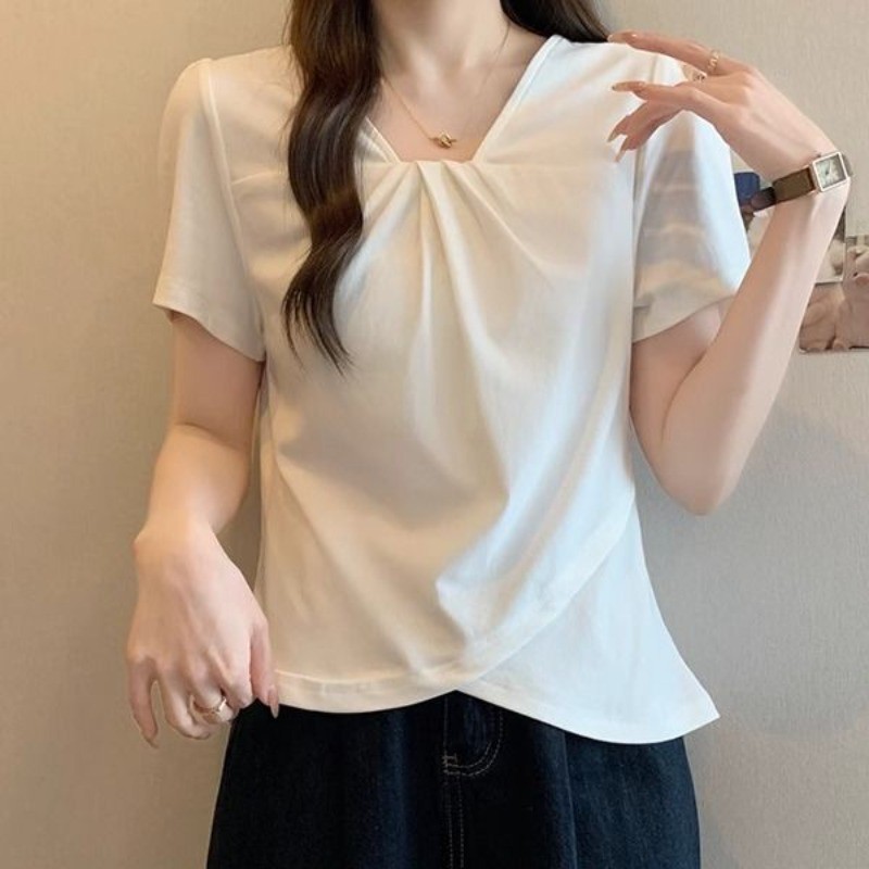 Áo thun nữ ngắn tay mùa hè, thiết kế đơn giản, trendy