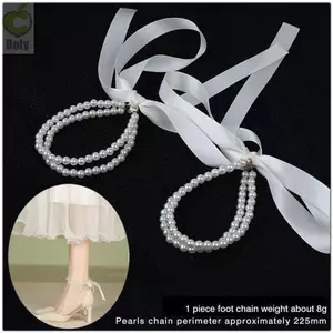 ROLY 1 Cặp Ruy Băng Nơ Vòng Chân, Quà Tặng Giày Cao Gót Sandal Trang Trí Ngọc Trai Dây Xích Chân, Vòng Chân Hai Lớp Nhiều Màu Sắc
