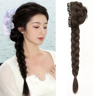 SENRTY Flower Bun Head Tóc Giả, Tổng Hợp Dài Bện Đuôi Ngựa Nối Dài, Thanh Lịch Móng Vuốt Kẹp Handmade Ngọt Xoắn Braid Hairpiece Thêm Khối Lượng Tóc
