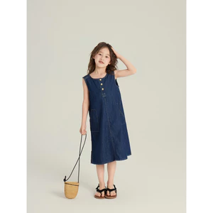 Yima Bé Gái Phiên Bản Hàn Quốc Thời Trang Váy Denim Mùa Hè 2025 Phong Cách Mới Trẻ Em Đơn Giản Phong Cách Hồng Kông Đầm