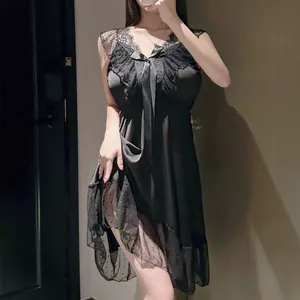 Ngọt Ngào Nguyên Chất Desire Phong Cách Sling Váy Ngủ Ice Silk Gợi Cảm Mỏng Phong Cách Gạc Bộ Đồ Ngủ Ren Cao Cấp Chấm Bi Loungewear