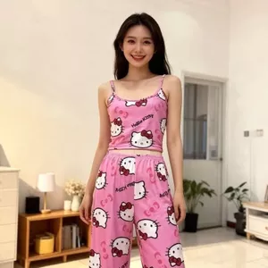 Mèo Con Loungewear Phù Hợp Với Bộ Đồ Ngủ Hai Mảnh Quần Cao Cấp Sling Ngọt Ngào Hoạt Hình Dễ Thương Có Thể Mặc Bên Ngoài