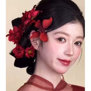 1 bộ mũ cô dâu, hoa đỏ, phụ kiện tóc bướm, quần áo nướng đám cưới, phụ kiện