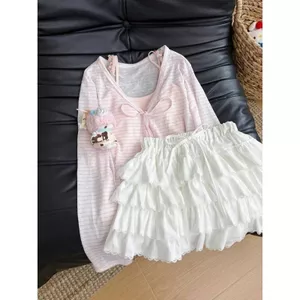 Bộ Áo Cardigan Sọc Caro và Áo Sơ Mi Màu Hồng Ngọt Ngào, Chống Nắng, Phù Hợp Mùa Hè
