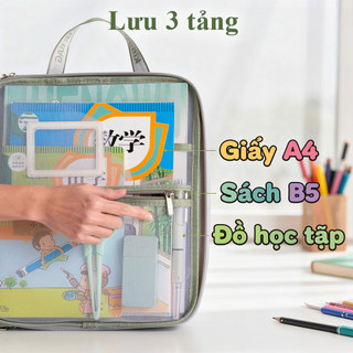 Túi đựng hồ sơ dây kéo lưới trong suốt Dung tích lớn Túi đựng tài liệu A4 Đồ dùng học tập dành cho học sinh