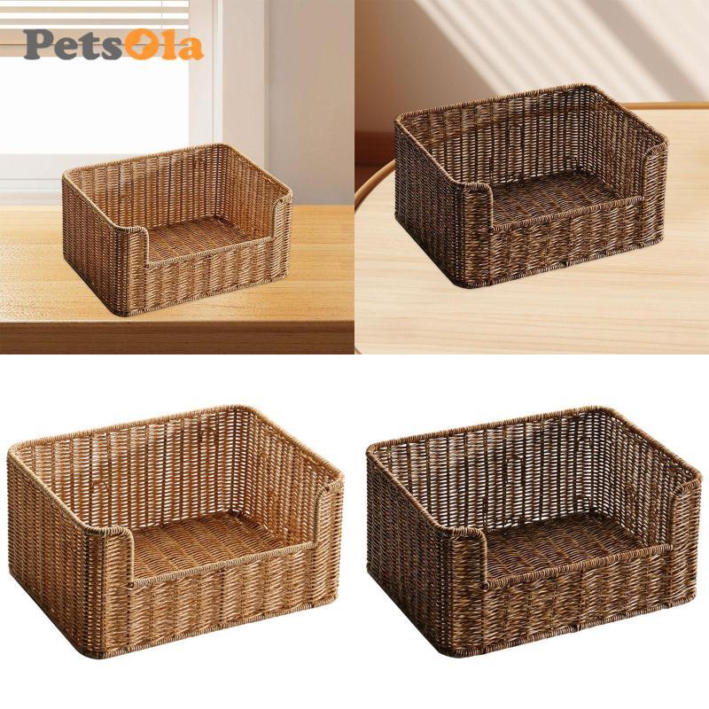 Giỏ đựng đồ dệt PETSOLA, Giỏ mây, Dụng cụ sắp xếp di động trang trí, Giỏ trái cây cho phòng tắm, quầy, nhà bếp, vật dụng nhỏ