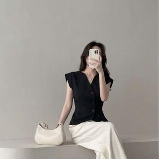Áo Kiểu Nữ Sang Chảnh - Áo Vest Gilet Sát Nách Dáng Peplum Cổ V HB.STUDIO A2