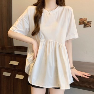 Áo Sơ Mi Bé Đen Áo Thun Tay Ngắn Plus Size Nữ Mùa Hè Béo mm Rời Bao Bụng Phong Cách Phương Tây Giảm Tuổi Top e