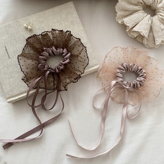 Hululu - Dream Ballet Scrunchy Satin Chấm Bi với Nơ Phong Cách Hoàng Tử Ballet
