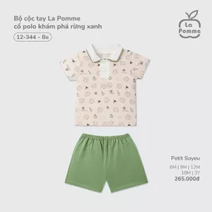 Bộ cộc tay La Pomme cổ polo khám phá rừng xanh - Sợi Petit Soyeu thoáng mát – Bé trai - 6M - 3Y
