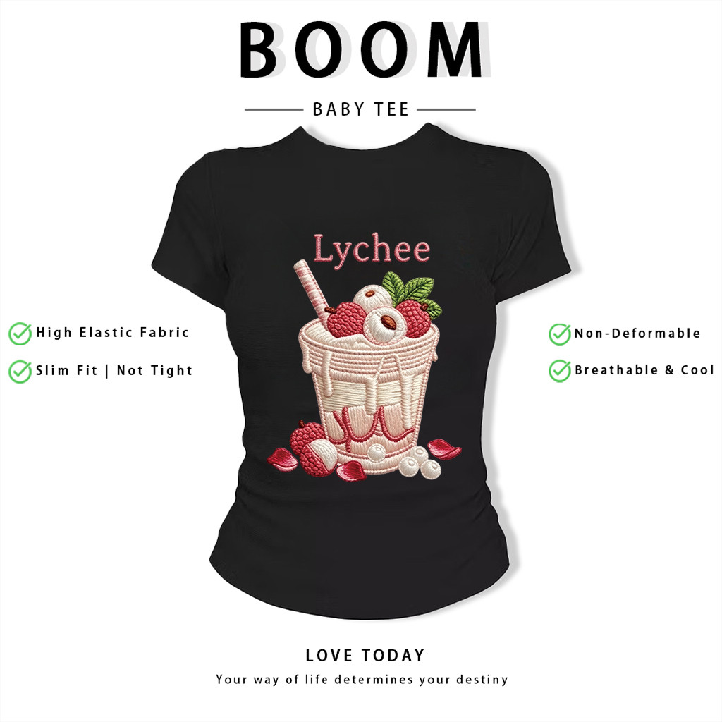 BOOM Áo Baby Tee Nữ Cotton Ôm Body-Áo Thun Ngắn Tay Y2K In Hình PhongCách Mùa Hè, Cổ Tròn Hàng Đầucách hàn quốc phongK08