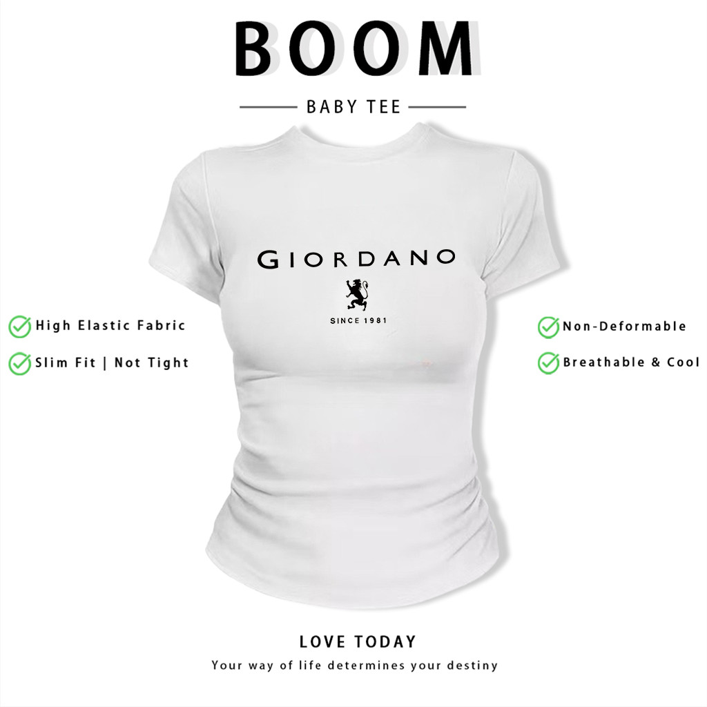 BOOM Áo Baby Tee Nữ Cotton Ôm Body-Áo Thun Ngắn Tay Y2K In Hình PhongCách Mùa Hè, Cổ Tròn Hàng Đầucách hàn quốc phongK16