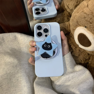 Ốp bảo vệ chân đế họa tiết mèo đen hình ngôi sao năm cánh cho iPhone 11 12promax 13pro15pro 15promax 14 14promax 14pro 16 pro max 16 plus 17 17promax