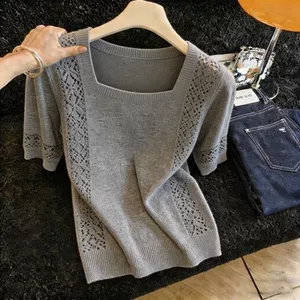 Mùa hè mới cổ vuông cổ vuông thời trang giản dị áo sơ mi dệt kim ngắn tay giảm béo cho nam