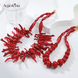 AqToCna 2 Chiếc Vintage Phóng Đại San Hô Đỏ Nelace Dành Cho Nữ Thời Trang Bé Gái Phong Cách Boho Tuyên Bố Retro Nelaces Mỹ Trang Sức Quà Tặng AqToCna