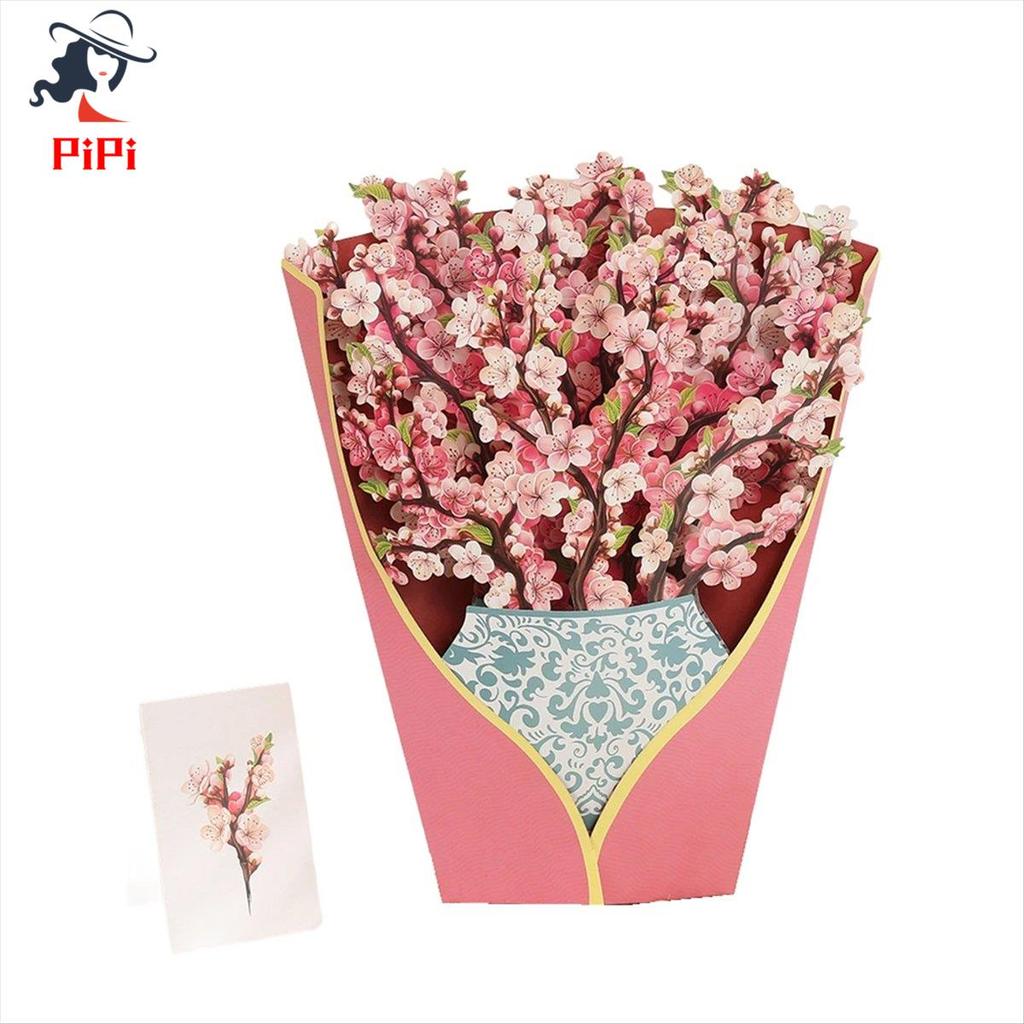 Thẻ giấy -Up, Hoa anh đào, Bó hoa vĩnh cửu kích thước cuộc sống Thẻ chúc mừng bật lên 3D, Thẻ quà tặng sinh nhật Dễ dàng cài đặt Dễ dàng sử dụng