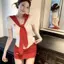 Khăn choàng khâu giả hai mảnh thêu áo thun dệt kim ngắn tay cho nữ mùa hè Slim