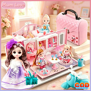 Ngôi Nhà Búp Bê Thiết Kế Dạng Túi Xách Kèm 2 Búp Bê, Đồ Chơi Nhập Vai, Quà Sinh Nhật Cho Bé Gái 3-8 Tuổi