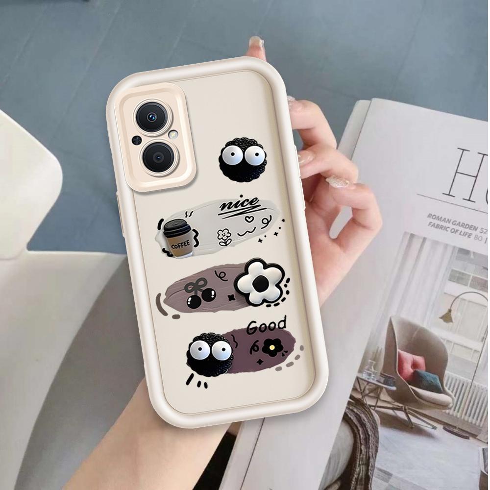 Ốp Lưng Cho OPPO Reno 7Z 8Z 5G Hoạt Hình Silicon Mềm Vỏ Điện Thoại TPU Đen Bóng Than Thiên Thần Mắt Chống Sốc Mặt Sau