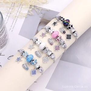 Túi Kim Cương Điểm Phong Cách Pan Vòng Tay Đính Hạt Nữ DIY Nhẹ Sang Trọng Sang Trọng Bốn Lá Vòng Tay May Mắn