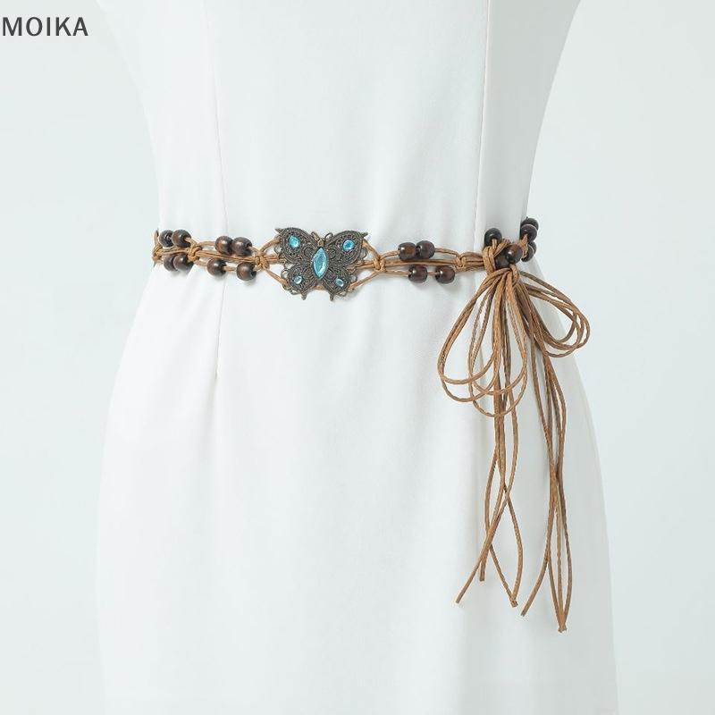MOIKA Phong Cách Bohemian Bướm Nước Kim Cương Dệt Phong Cách Dân Tộc Hạt Gỗ Nữ Thắt Lưng Kỳ Nghỉ Phong Cách Dây Thắt Lưng VN
