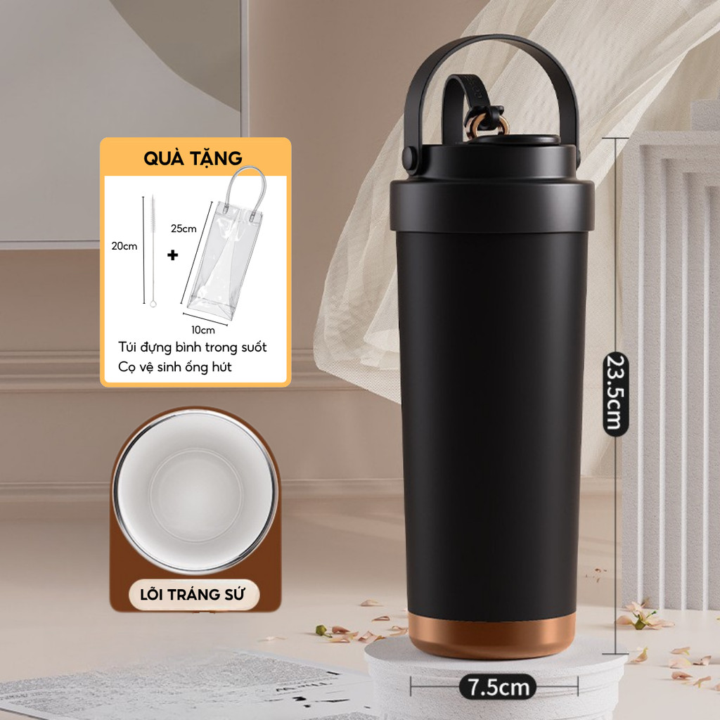 Ly giữ nhiệt khắc tên cao cấp Elegant Black 500ml/750ml, inox 304, lõi tráng sứ 84E500C/84E750C