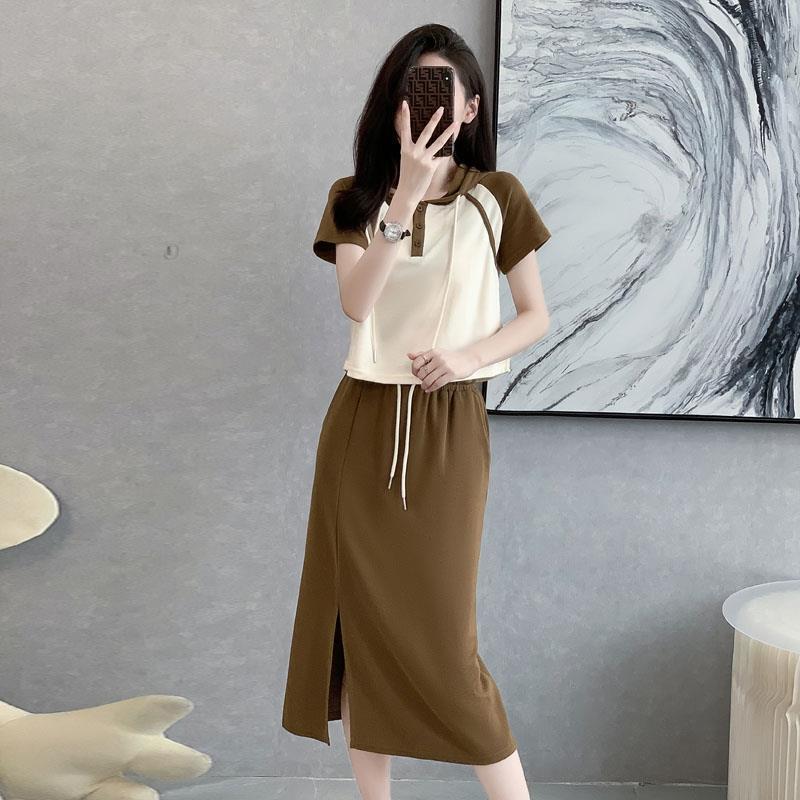 [Seckill trong thời gian có hạn] Bộ váy mùa hè phù hợp với váy giảm tuổi Váy nữ mỏng hơn Nhìn đường phố chiên thời trang thông thường Phong cách thể thao Trượt tuyết nửa chiều