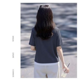 【MIZIQI】áo kiểu nữ Áo thun ngắn tay cổ tròn cho nữ, áo hai dây giả