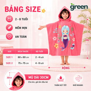 Khăn Tắm Cho Bé Có Mũ Siêu Thấm Hút ECO, Áo Choàng Tắm Trẻ Em Sợi Microfiber Mềm Mịn, Khô Nhanh