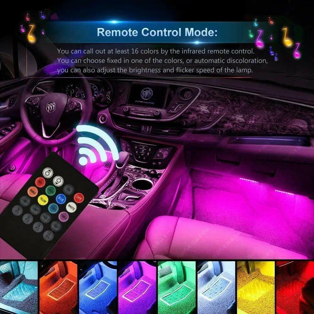 [Sẵn sàng] Đèn xung quanh ô tô RGB LED Dải chân tự động USB Đèn nội thất ô tô Dải trang trí Thanh điều khiển từ xa Đèn khí quyển