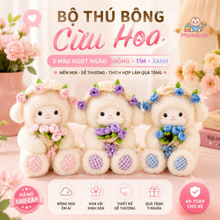 Búp bê cừu bông 30cm ôm hoa hồng – Chất liệu cao cấp an toàn, mềm mại, Quà lãng mạn cho người yêu, sinh nhật