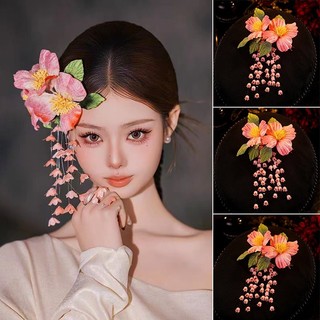 Phụ kiện tóc tua rua hoa đào hồng 1 mảnh, phụ kiện tạo kiểu khí chất nhẹ nhàng của cô dâu