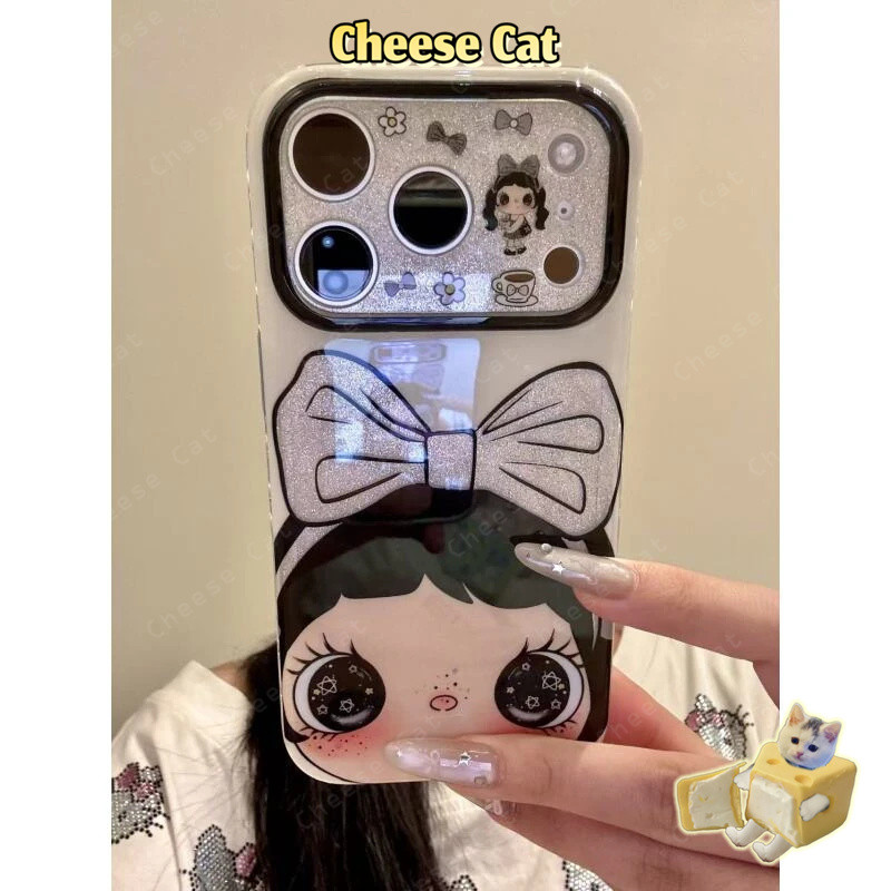 Ốp điện thoại bảo vệ họa tiết ống kính nơ dễ thương dành cho iPhone 13 12 11 14 15 16 Pro Max búp bê xu hướng thời trang