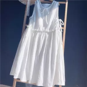 Văn học mùa hè Phù hợp với mọi màu trơn Big Swing Cotton Áo Vest dài vừa phải Váy trắng nhỏ đi lại thông thường