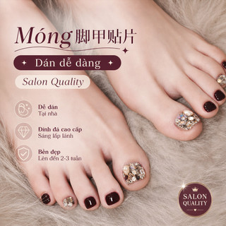 Móng chân giả dán - Sơn gel mắt mèo, dán keo, chất lượng salon, bền lâu 2-3 tuần, bộ làm móng DIY, thiết kế đá rhinestone đẹp cho phụ nữ và bé gái