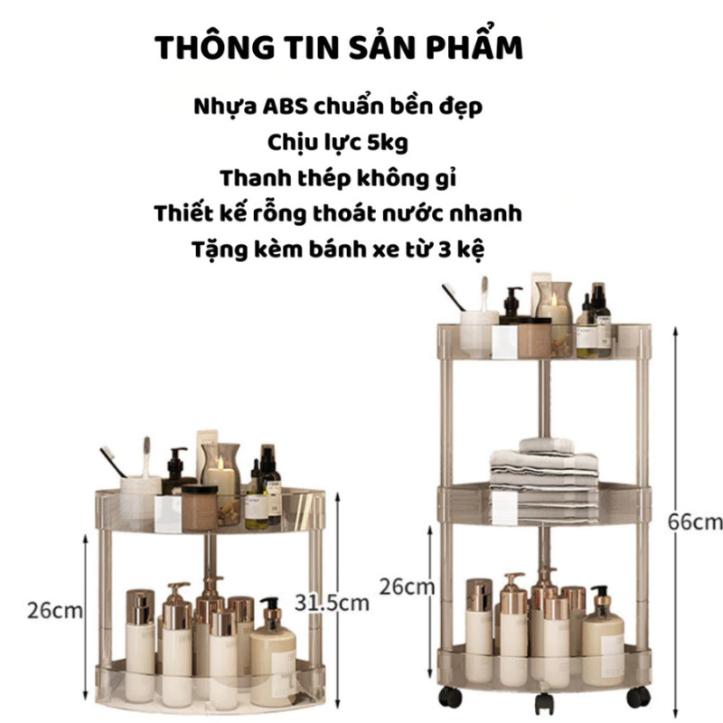 Kệ Góc Nhà Tắm Trong Suốt HomeMate Có Bánh Xe – Giá Để Đồ Nhà Tắm 3/4/5 Tầng Thoát Nước, Kệ Góc Tiết Kiệm Diện Tích