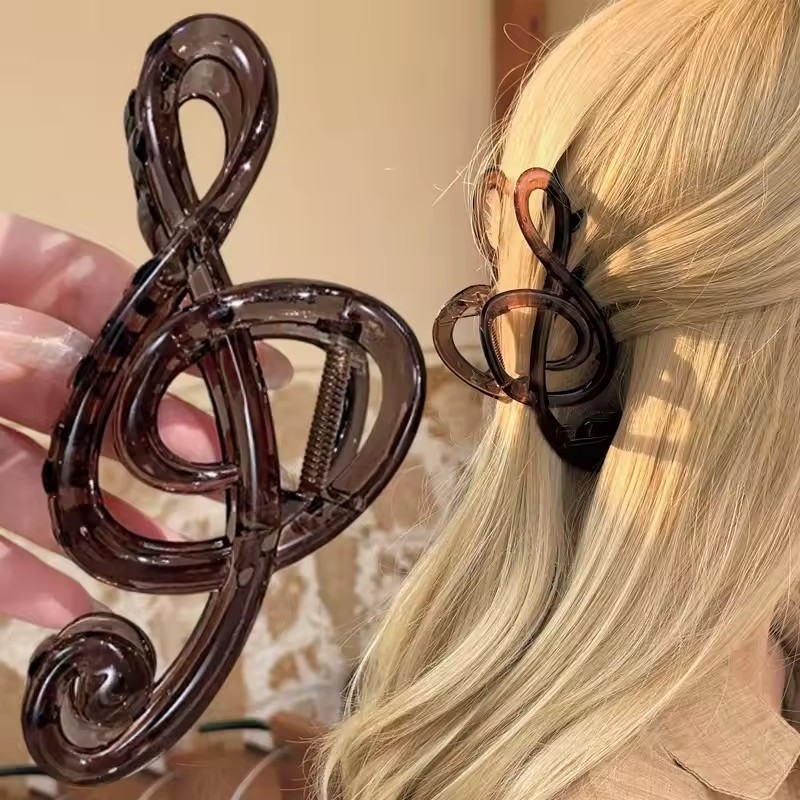Kẹp Móng Vuốt Tóc Nhựa Tối Giản - Vintage Ins Musical Note Style - Size Lớn Thời Trang Đuôi Ngựa Phụ Kiện Tóc Cho Bé Gái