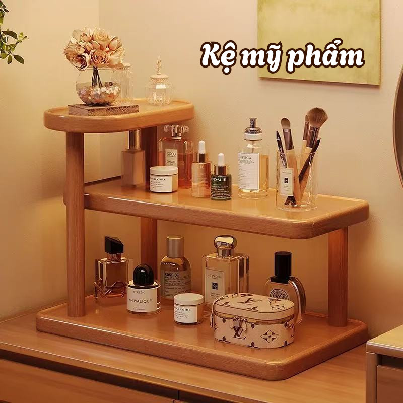 Kệ Gỗ 3 Tầng Đựng Mỹ Phẩm Dino, Kệ Decor Phong Cách Nhật Bản, Kệ Trưng Nước Hoa Sang Trọng