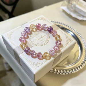 Lãng Mạn Vòng Tay May Mắn Cho Nữ Giả Thạch Anh Tím Tự Nhiên Hoa Hồng Thạch Anh Vòng Tay Cắt Pha Lê Trang Sức
