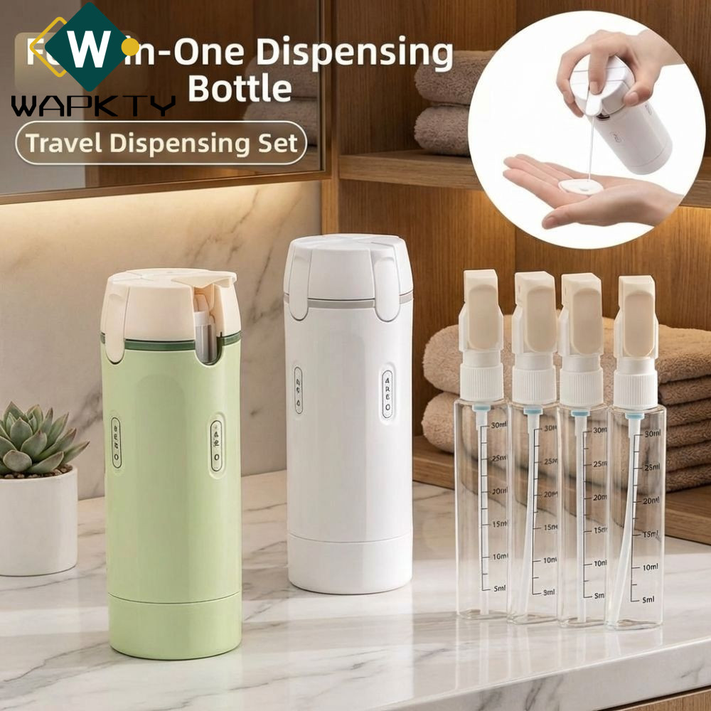 WAPKTY Travel Sub-bottling Wash Care Set, Bộ chai đựng đồ vệ sinh thiết kế kiểu đẩy 4 trong 1, Thiết kế bỏ túi di động Hộp đựng xà phòng tắm chống rò rỉ Dầu gội Bảo quản Gel tắm
