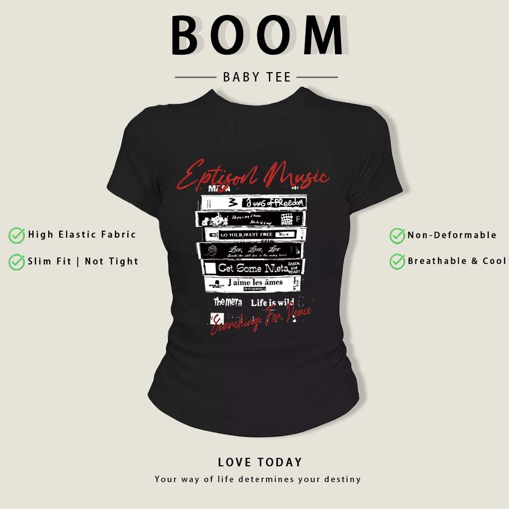 BOOM Áo Baby Tee Nữ Cotton Ôm Body-Áo Thun Ngắn Tay Y2K In Hình PhongCách Mùa Hè, Cổ Tròn Hàng Đầucách hàn quốc phongE37