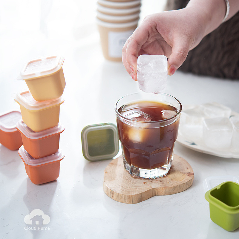 🌤️COD🌤️1 Chiếc Khuôn Làm Đá Viên Hộp Đá Đáy Mềm Có Nắp Dụng Cụ Làm Kem Sữa Trái Cây Tự Làm Hộp Trữ Đá Tủ Lạnh