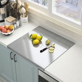 Thớt RISEDOT, Thớt Inox Chống Trơn Trượt Hình Chữ Nhật, Thép Không Gỉ Có Môi Bếp Thớt Khối