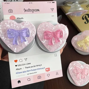 Popsocket Hồng Kim Cương Nơ Họa Tiết Nam Châm Có Thể Gập Lại Giá Đỡ Điện Thoại Nam Châm